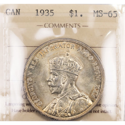 SOLD Canada 1935 $1 Silver Dollar Coin - ICCS MS-65