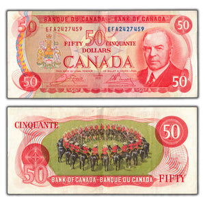 SOLD $50 1975 Bank of Canada Note Crow-Bouey EFA Prefix BC-51b - VF+