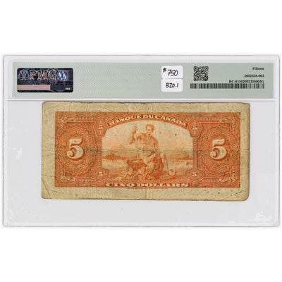 SOLD $5 1935 Banque Du Canada Note French Text BC-6 - PMG F-15