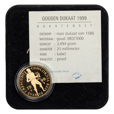 SOLD Netherlands 1999 1 One Dukaat/Ducat Proof Gold Coin - In Original Box with COA