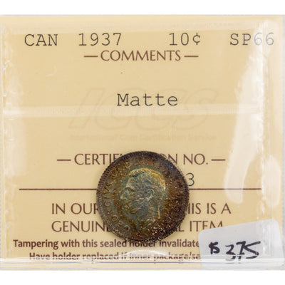SOLD Canada 1937 10 Cents Dime Silver Coin - ICCS Specimen SP-66 Matte