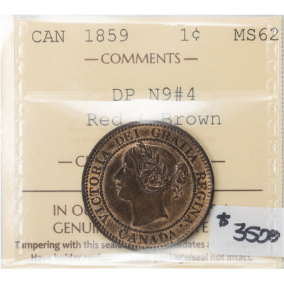 SOLD Canada 1859 DP N9 #4 1 Large Cent Coin - ICCS MS-62 RB