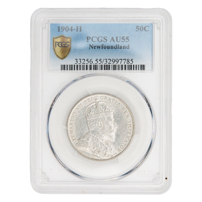 Newfoundland 1904-H 50 Cents Half Dollar Silver Coin - PCGS AU-55