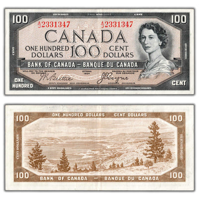 $100 1954 Bank of Canada Note Devil Face A/J Prefix BC-35b - EF+