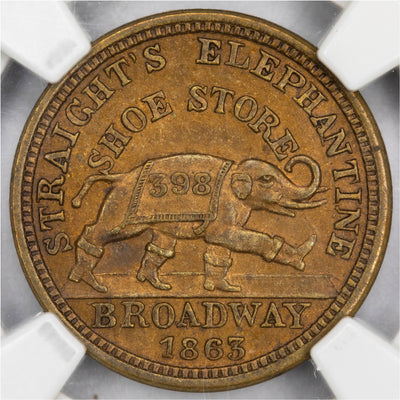 United States 1863 Albany NY Straight's Elephantine Civil War Token F-10F-1a - NGC MS-62 BN