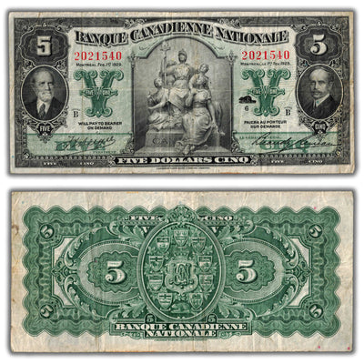 $5 1929 Banque Canadienne Nationale Chartered Note CH #85-12-02 - Fine+