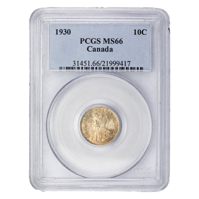 SOLD Canada 1930 10 Cents Dime Silver Coin - PCGS MS-66