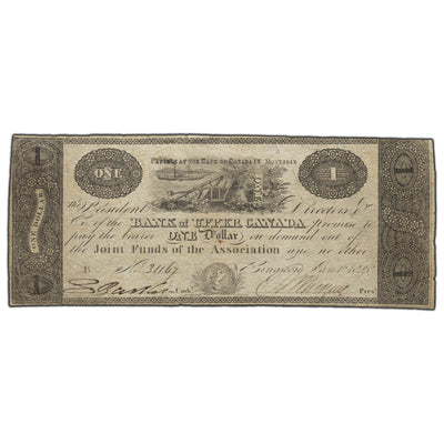 SOLD $1 1820 Bank of Upper Canada Note - Scarce Underrated Issue