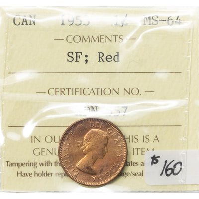 SOLD Canada 1953 SF 1 Small Cent Coin - ICCS MS-64 Red