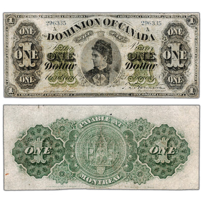 $1 1878 Dominion of Canada Note Payable at Montreal DC-8e - F/VF (pressed/pinholes)