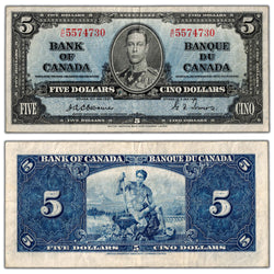 $5 1937 Bank of Canada Note Osborne Signature BC-23a - VF