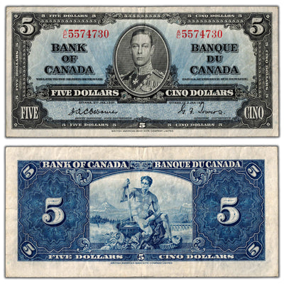 $5 1937 Bank of Canada Note Osborne Signature BC-23a - VF