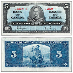 $5 1937 Bank of Canada Note Coyne-Towers X/C Changeover Prefix BC-23c - EF