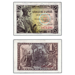 SOLD Spain 1943 1 One Peseta Note P #126 - AU+/UNC
