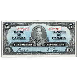 $5 1937 Bank of Canada Note Coyne-Towers X/C Changeover Prefix BC-23c - EF