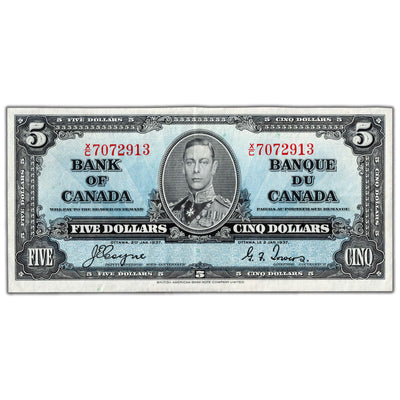 SOLD $5 1937 Bank of Canada Note Coyne-Towers X/C Changeover Prefix BC-23c - EF