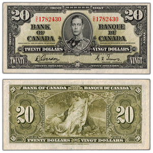 SOLD $20 1937 Bank of Canada Note Gordon-Towers D/E Prefix BC-25b - VF/EF