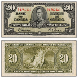 $20 1937 Bank of Canada Note Gordon-Towers D/E Prefix BC-25b - VF/EF