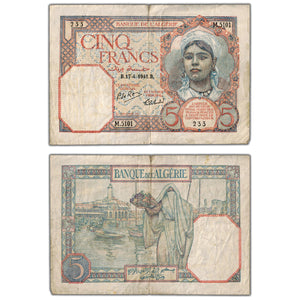 SOLD Algeria 1941 5 Five Francs Note P #77b - Circulated