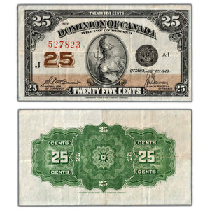 SOLD 25 Cents 1923 Dominion of Canada Shinplaster Note DC-24c - VF+