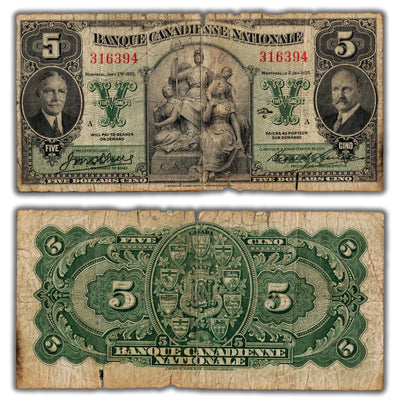 SOLD $5 1935 Banque Canadienne Nationale Canada Chartered Note CH #85-14-02