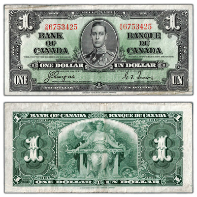 $1 1937 Bank of Canada Note Coyne-Towers O/N Prefix BC-21d - VF