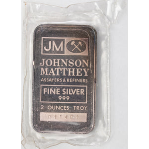 SOLD Johnson Matthey JM 2oz .999 Fine Silver Bar - JM Back Sealed