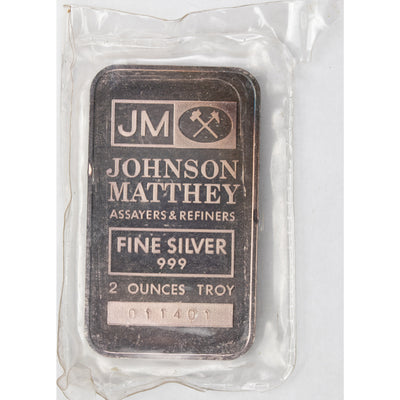 SOLD Johnson Matthey JM 2oz .999 Fine Silver Bar - JM Back Sealed