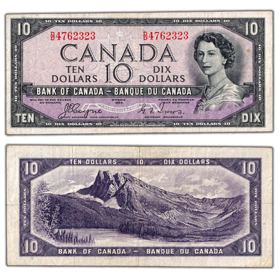 $10 1954 Bank of Canada Note Devil Face D/D Prefix BC-32a - VF