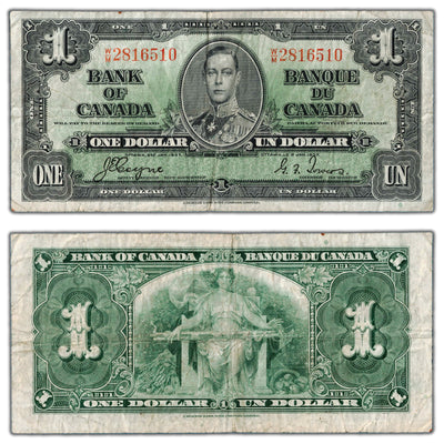 $1 1937 Bank of Canada Note Coyne-Towers W/M Better Prefix BC-21d - Fine