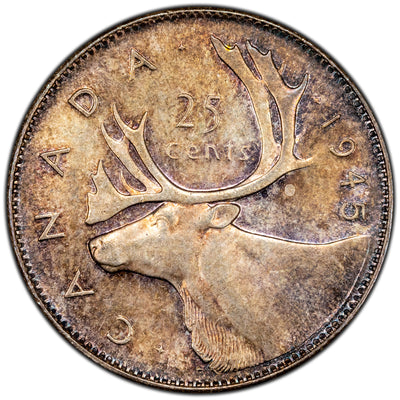 Canada 1945 25 Cents Quarter Silver Coin - MS-60