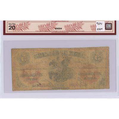 SOLD $5 1861 Bank of Clifton Canada Note #125-12-18 - BCS VF-20
