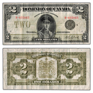 SOLD $2 1923 Dominion of Canada Note Black Seal Series X DC-26l - F/VF