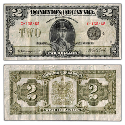 SOLD $2 1923 Dominion of Canada Note Black Seal Series X DC-26l - F/VF