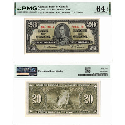 $20 1937 Bank of Canada Note Osborne Signature BC-25a - PMG Ch UNC-64 EPQ