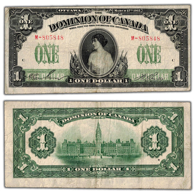 SOLD $1 1917 Dominion of Canada Note No Seal Boville Series M DC-23a-ii