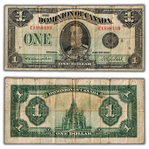 SOLD $1 1923 Dominion of Canada Note Black Seal Series E DC-25o - Pinholes