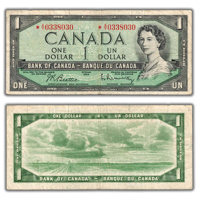 SOLD $1 1954 Bank of Canada Note Beattie-Rasmnisky *A/Y Replacement Prefix BC-37bA