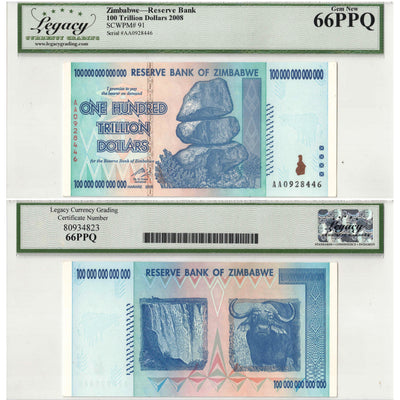 SOLD Zimbabwe 2008 100 Trillion Dollars Note P #91 - Legacy UNC-66 PPQ
