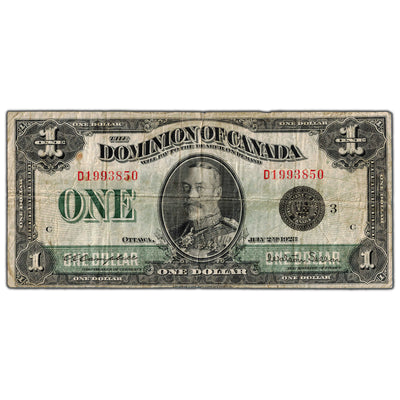 $1 1923 Dominion of Canada Note Black Seal Series D DC-25n - Fine