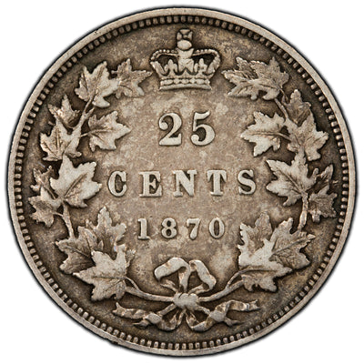 SOLD Canada 1870 25 Cents Quarter Silver Coin - F/VF