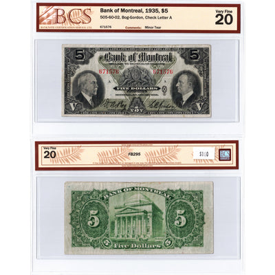 $5 1935 Bank of Montreal Canada Chartered Note #505-60-02 - BCS VF-20
