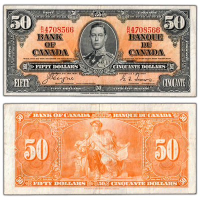 $50 1937 Bank of Canada Note Coyne-Towers B/H Prefix BC-26c - VF+