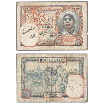 Algeria 1941 5 Five Francs Note P #77b - Writing