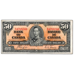 $50 1937 Bank of Canada Note Coyne-Towers B/H Prefix BC-26c - VF+