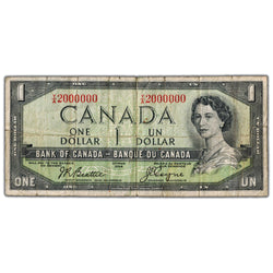 $1 1954 Bank of Canada Note Y/A Prefix 2 Million Serial BC-37a - Circulated