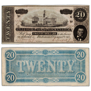 United States 1864 Confederate States of America $20 Twenty Dollars Note - AU