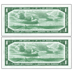 $1 1954 Bank of Canada Notes Devil Face M/A Prefix BC-29b - 2 Consecutive Ch UNC