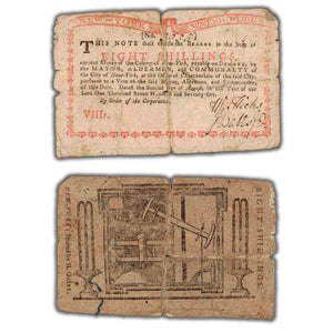 SOLD United States New York Water Works 1775 8 Eight Shillings Colonial Note NY #175