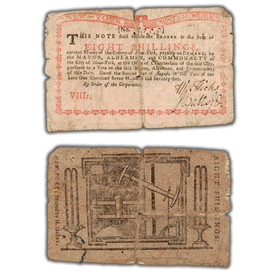 SOLD United States New York Water Works 1775 8 Eight Shillings Colonial Note NY #175